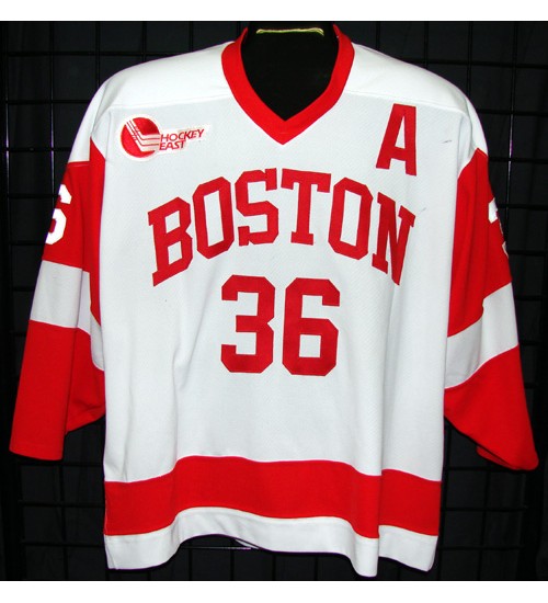 Custom NCAA 2005-06 Boston University Terriers BU 36 John Curry Hockey Jersey Home White